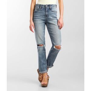 BUCKLE BLACK Women’s Light Wash Distressed Knee Mom Jeans Size 25